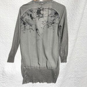 SANDWICH Distressed Grey Knit Cardigan with Sheer Back Panel, Size X-Small -#238